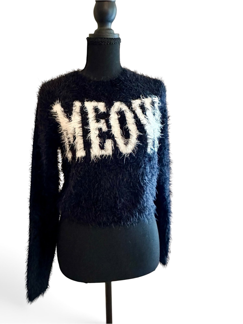Forever 21 Black Fuzzy 'MEOW' Crewneck Jacket